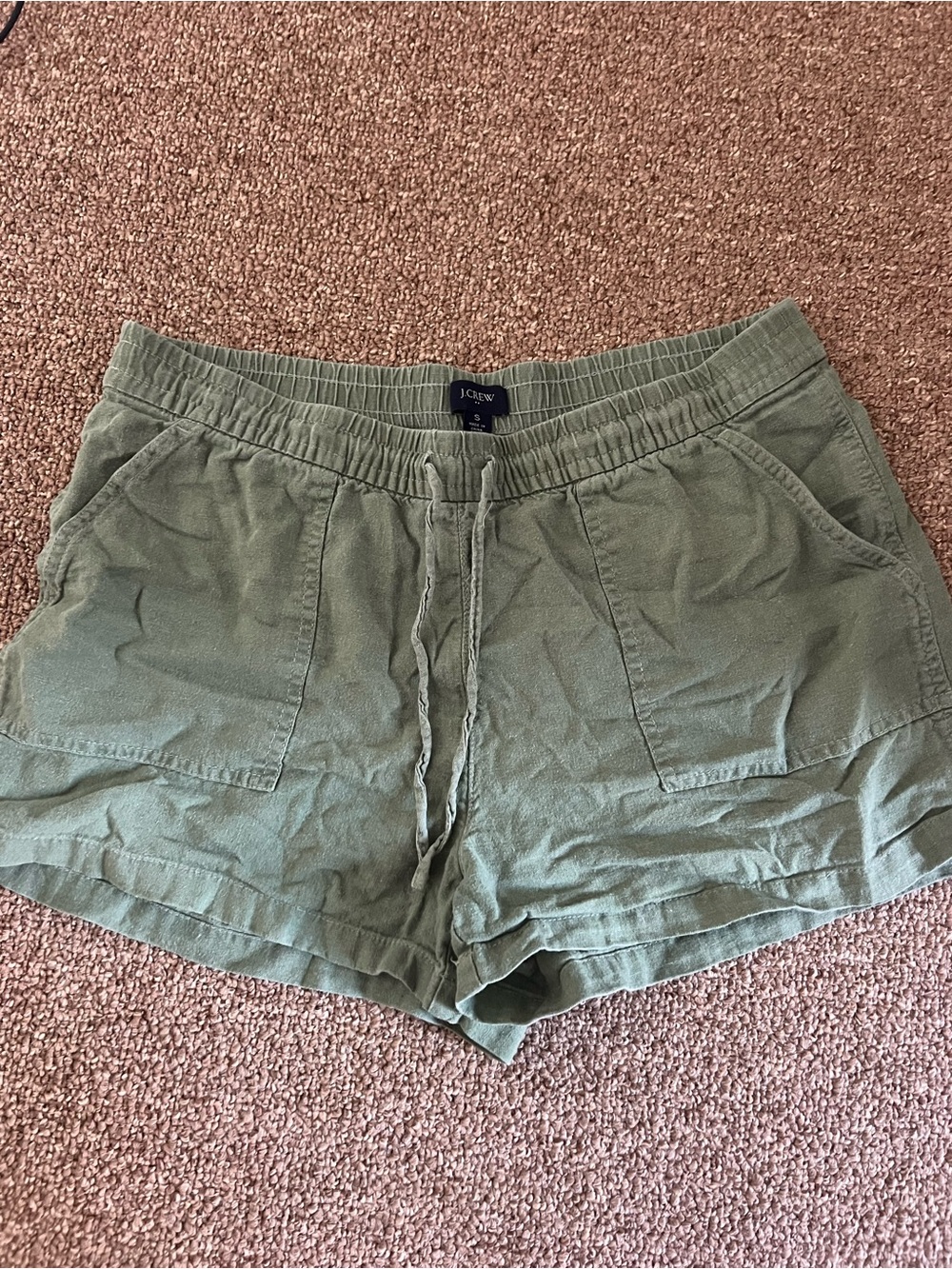J. Crew Factory Olive Green Drawstring Linen-Blend Women’s Shorts